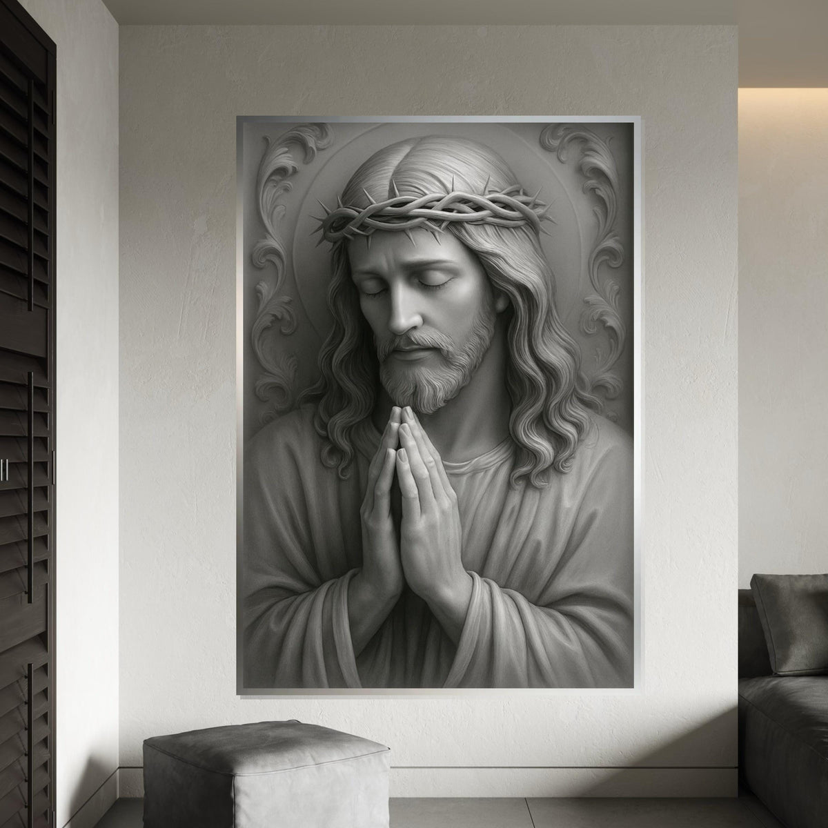 Divine Serenity Canvas, Jesus Art, Crown of Thorns Wall Art, Spiritual Canvas Design, Religious Art Poster, Ready To Hang Decoration