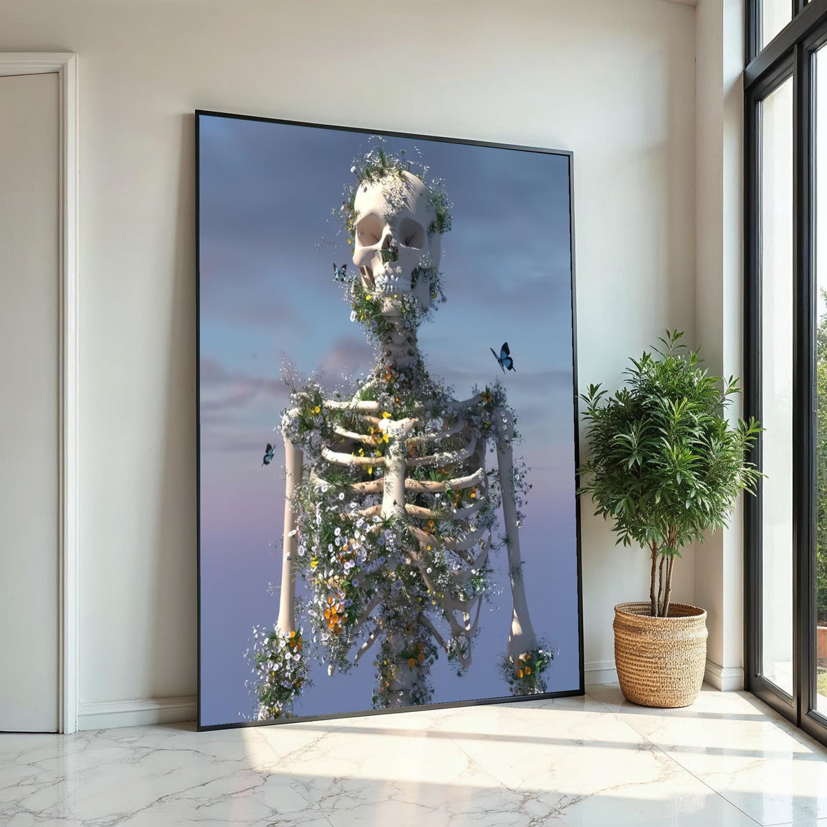 Floral Skeleton Canvas, Nature Rebirth Art, Skeleton Bloom Poster, Wall Art Canvas Design, Ready To Hang Decoration