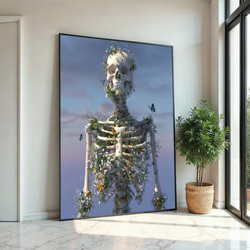 Floral Skeleton Canvas, Nature Rebirth Art, Skeleton Bloom Poster, Wall Art Canvas Design, Ready To Hang Decoration