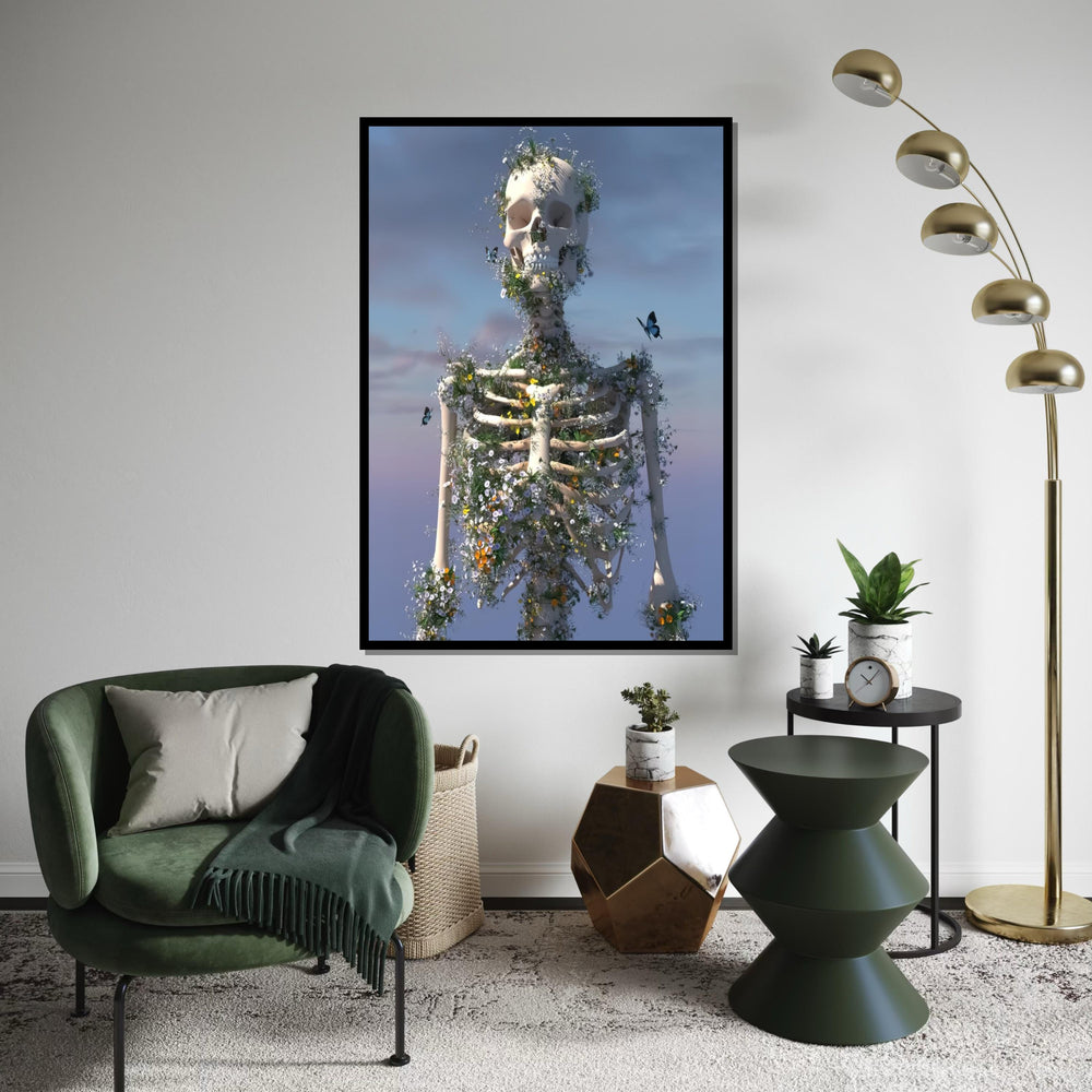 Floral Skeleton Canvas, Nature Rebirth Art, Skeleton Bloom Poster, Wall Art Canvas Design, Ready To Hang Decoration, Print Canvas