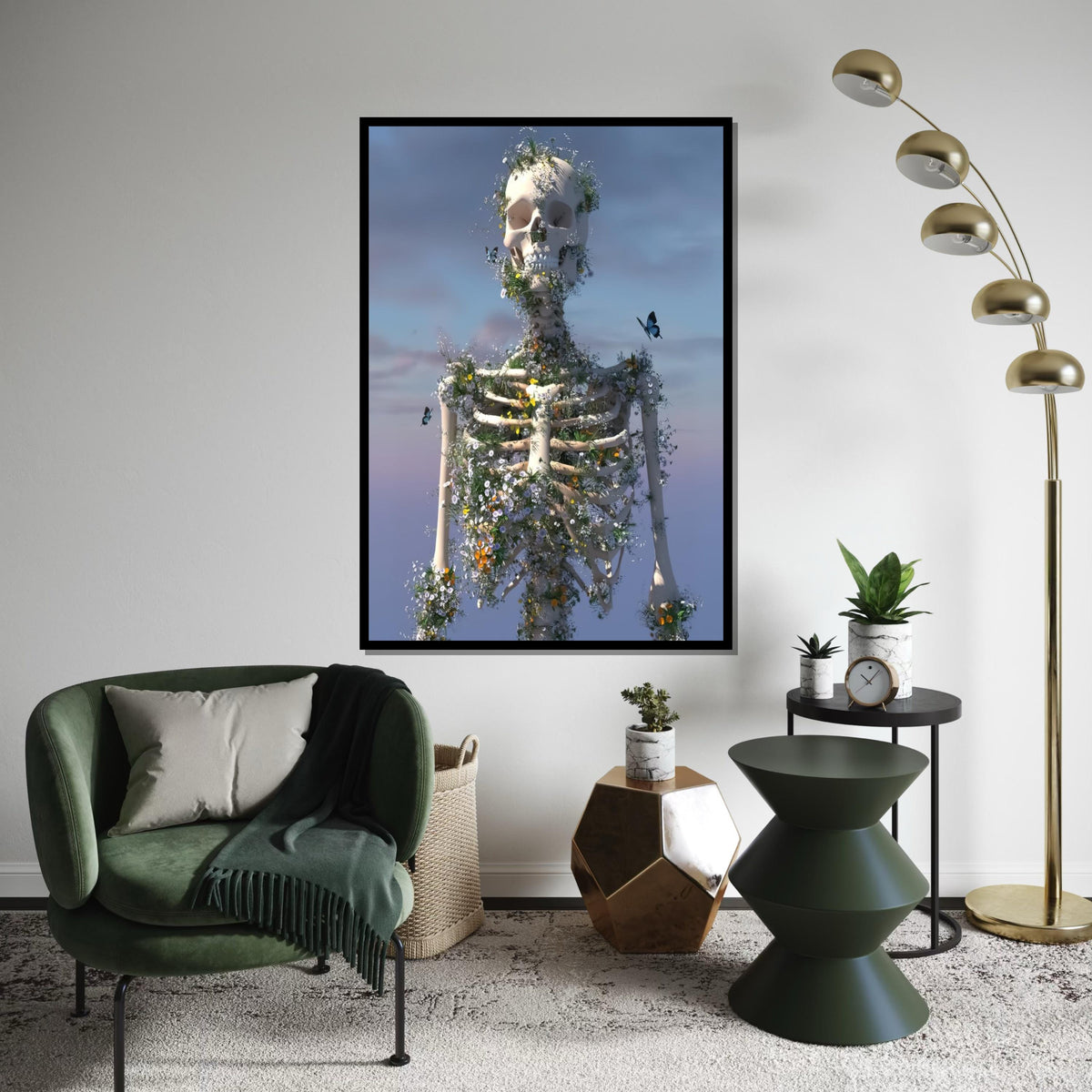 Floral Skeleton Canvas, Nature Rebirth Art, Skeleton Bloom Poster, Wall Art Canvas Design, Ready To Hang Decoration