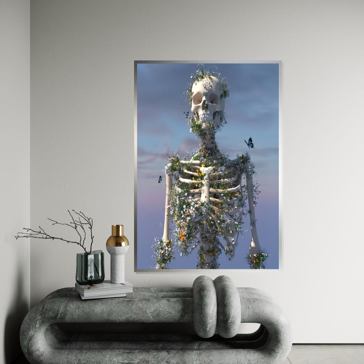 Floral Skeleton Canvas, Nature Rebirth Art, Skeleton Bloom Poster, Wall Art Canvas Design, Ready To Hang Decoration