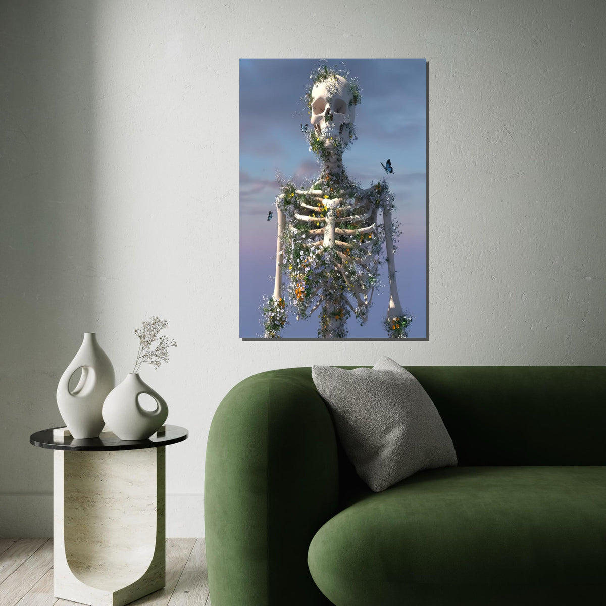 Floral Skeleton Canvas, Nature Rebirth Art, Skeleton Bloom Poster, Wall Art Canvas Design, Ready To Hang Decoration