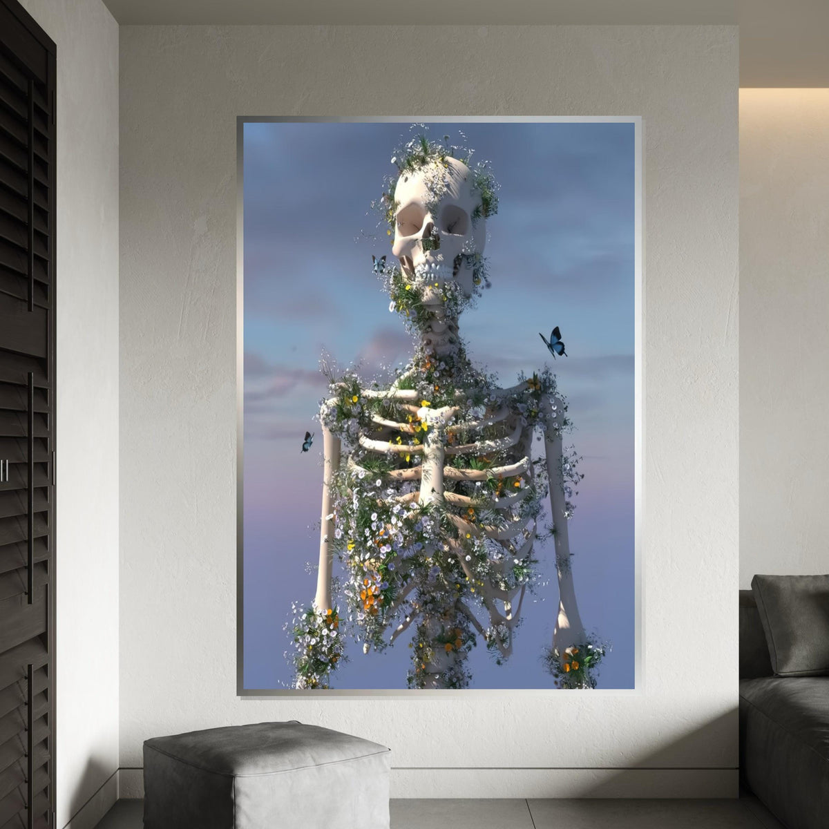 Floral Skeleton Canvas, Nature Rebirth Art, Skeleton Bloom Poster, Wall Art Canvas Design, Ready To Hang Decoration