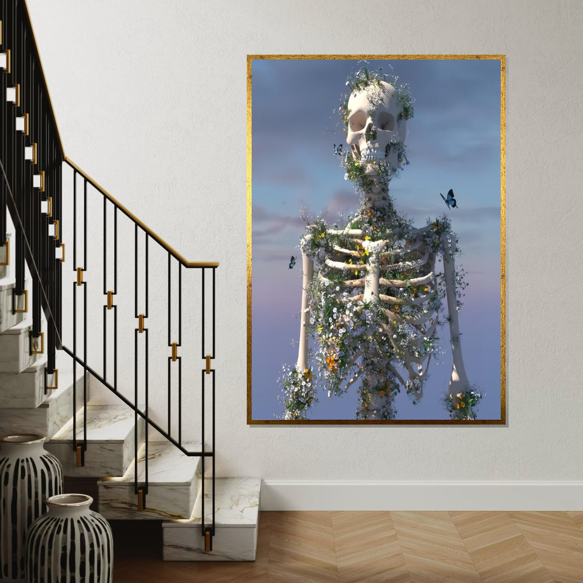 Floral Skeleton Canvas, Nature Rebirth Art, Skeleton Bloom Poster, Wall Art Canvas Design, Ready To Hang Decoration