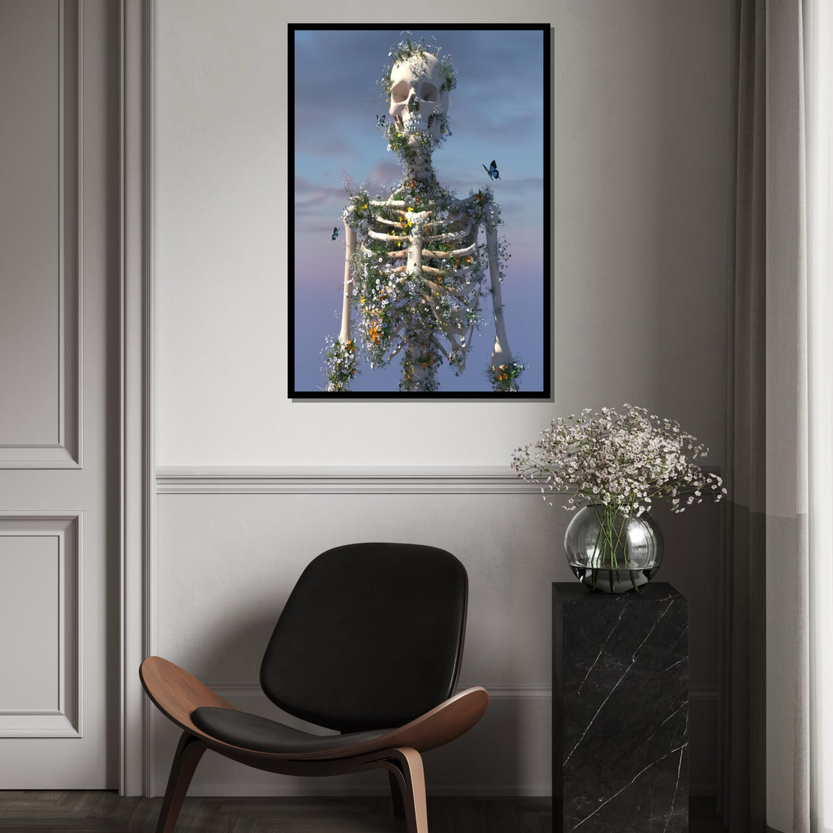 Floral Skeleton Canvas, Nature Rebirth Art, Skeleton Bloom Poster, Wall Art Canvas Design, Ready To Hang Decoration