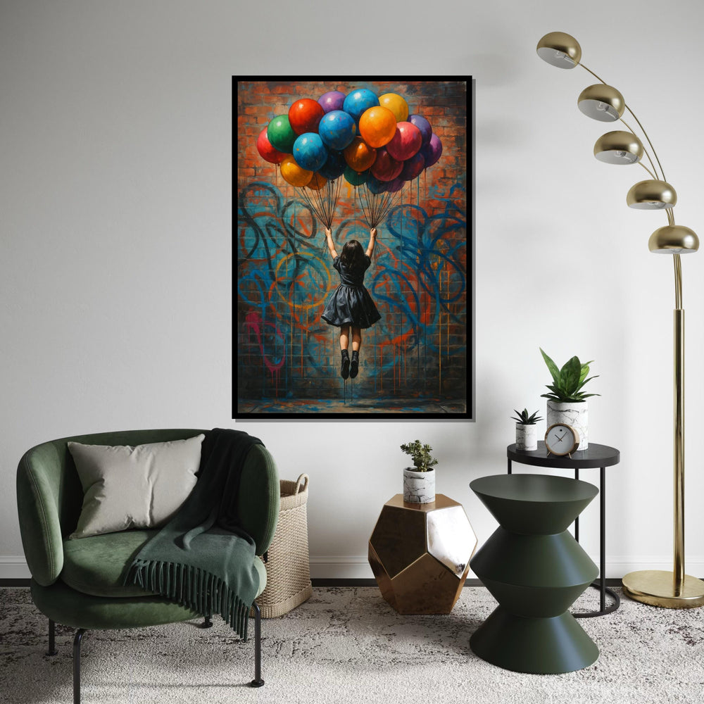Graffiti Balloon Girl Canvas, Street Art Wall Print, Colorful Balloons Graffiti, Wall Art Canvas Design, Ready To Hang Decoration