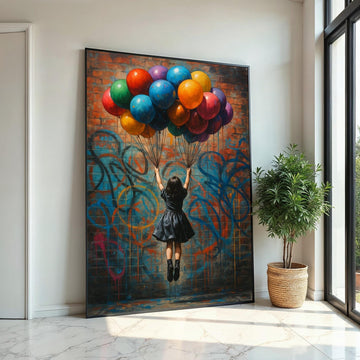 Graffiti Balloon Girl Canvas, Street Art Wall Print, Colorful Balloons Graffiti, Wall Art Canvas Design, Ready To Hang Decoration