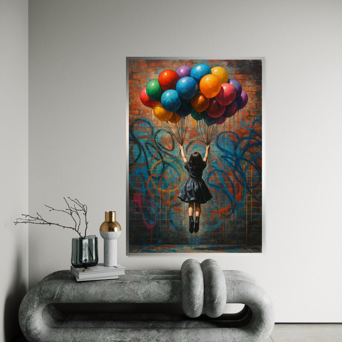 Graffiti Balloon Girl Canvas, Street Art Wall Print, Colorful Balloons Graffiti, Wall Art Canvas Design, Ready To Hang Decoration