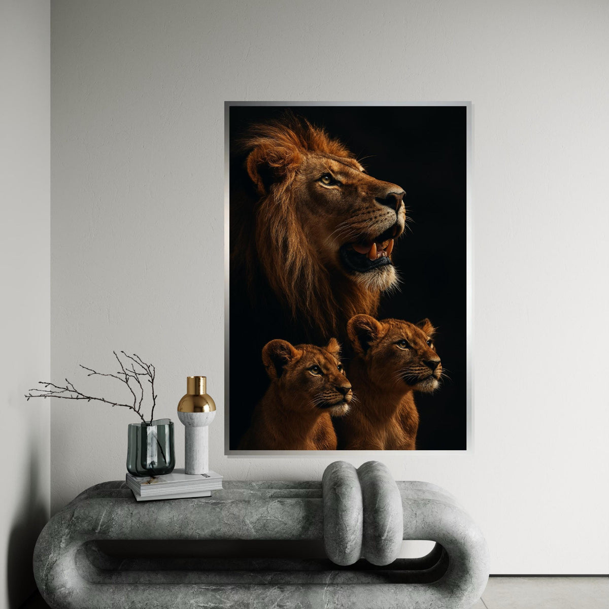Regal Lion Family Canvas, Lion and Cubs Wall Art, Animal Kingdom Decor, Wall Art Canvas Design, Ready to Hang, Majestic Wildlife Print