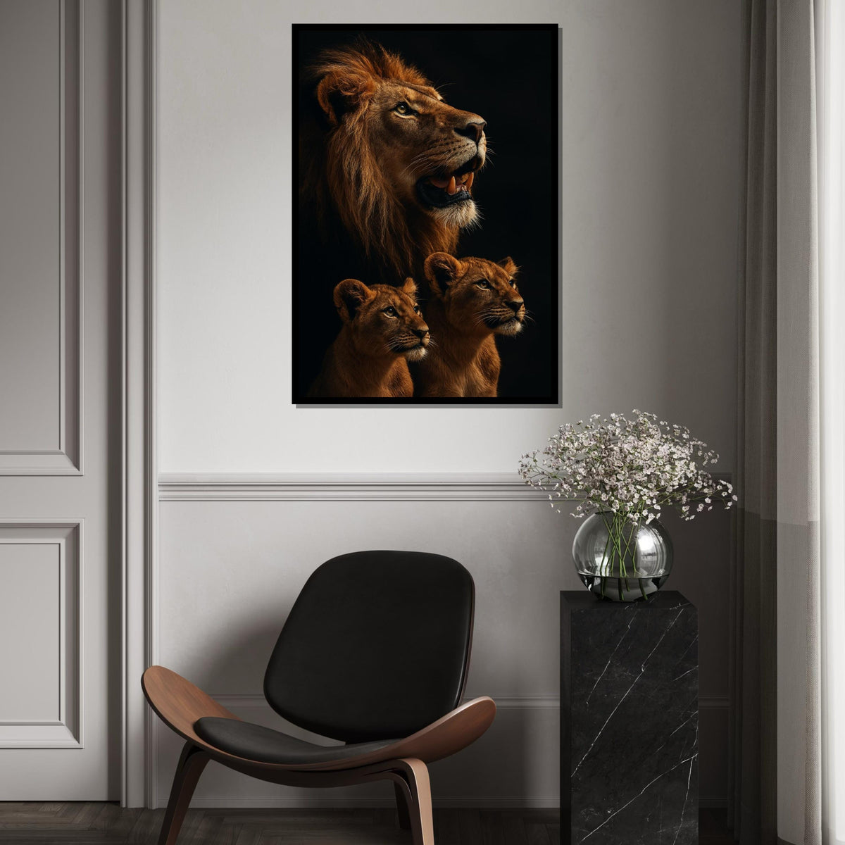 Regal Lion Family Canvas, Lion and Cubs Wall Art, Animal Kingdom Decor, Wall Art Canvas Design, Ready to Hang, Majestic Wildlife Print