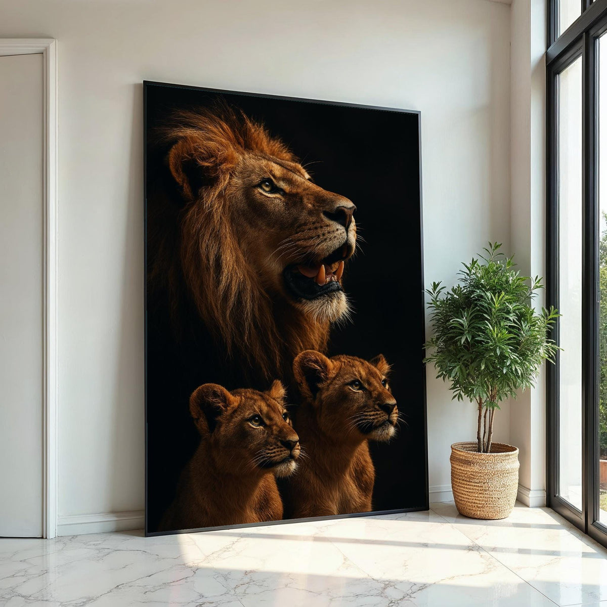 Regal Lion Family Canvas, Lion and Cubs Wall Art, Animal Kingdom Decor, Wall Art Canvas Design, Ready to Hang, Majestic Wildlife Print