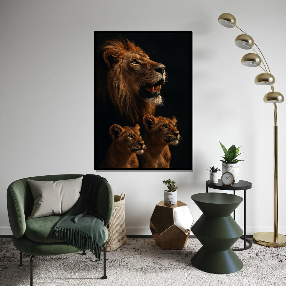 Regal Lion Family Canvas, Lion and Cubs Wall Art, Animal Kingdom Decor, Wall Art Canvas Design, Ready to Hang, Majestic Wildlife Print
