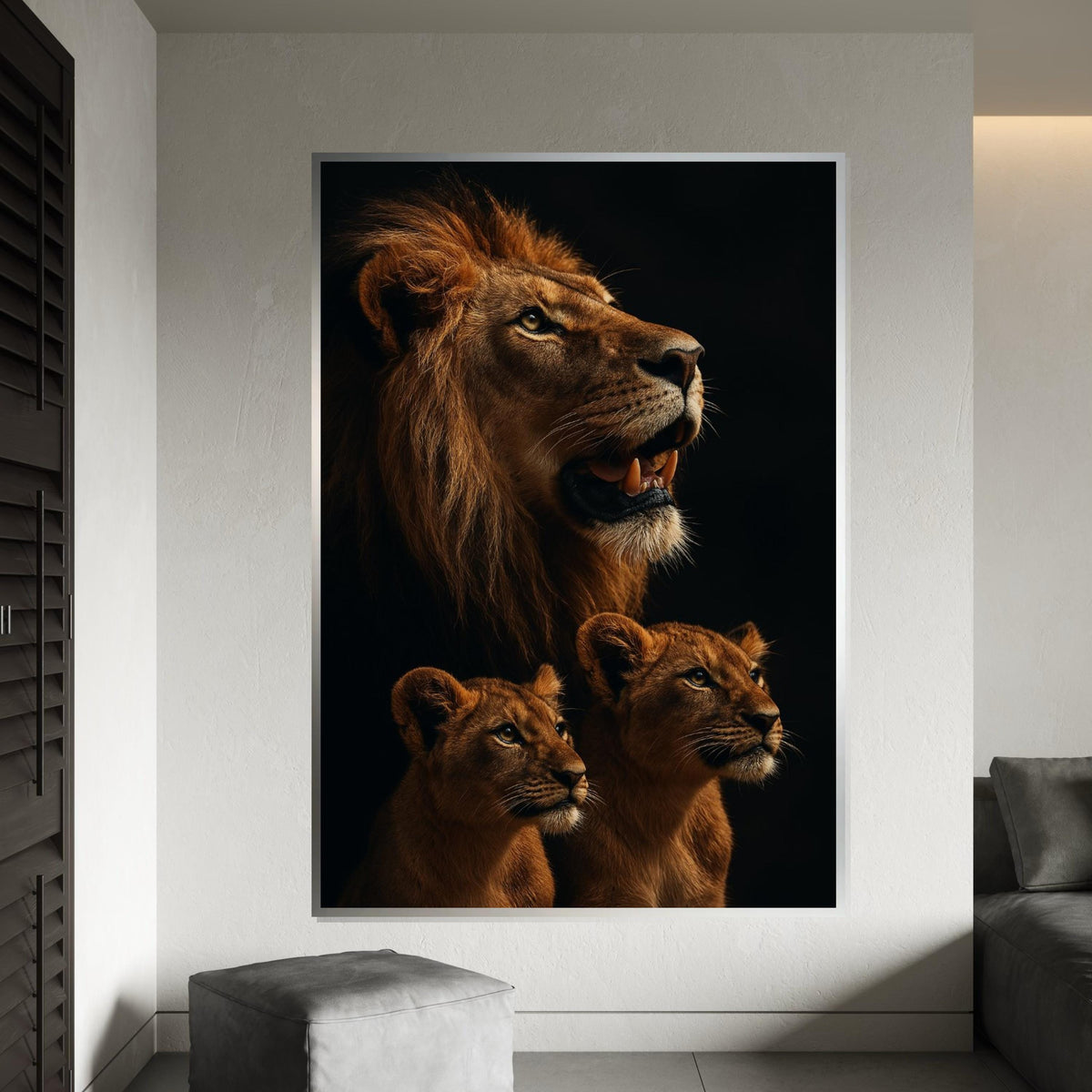 Regal Lion Family Canvas, Lion and Cubs Wall Art, Animal Kingdom Decor, Wall Art Canvas Design, Ready to Hang, Majestic Wildlife Print