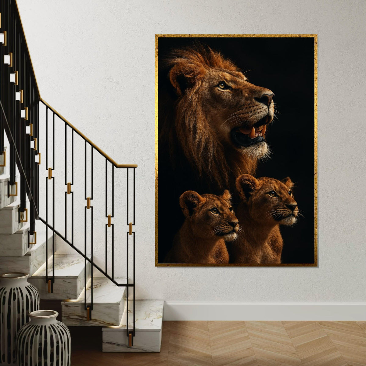 Regal Lion Family Canvas, Lion and Cubs Wall Art, Animal Kingdom Decor, Wall Art Canvas Design, Ready to Hang, Majestic Wildlife Print