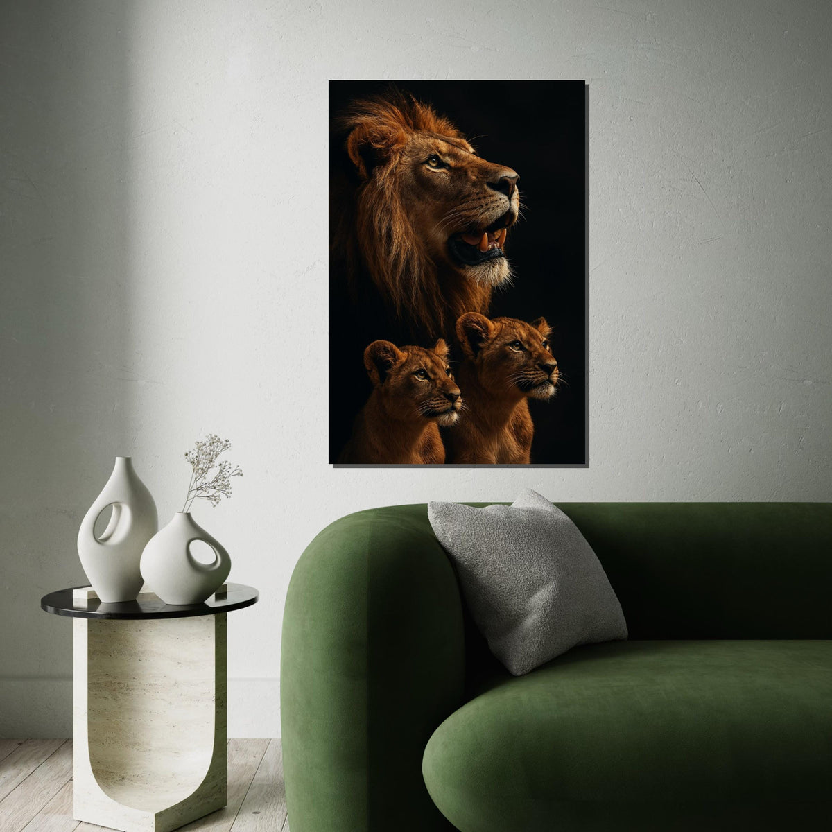 Regal Lion Family Canvas, Lion and Cubs Wall Art, Animal Kingdom Decor, Wall Art Canvas Design, Ready to Hang, Majestic Wildlife Print