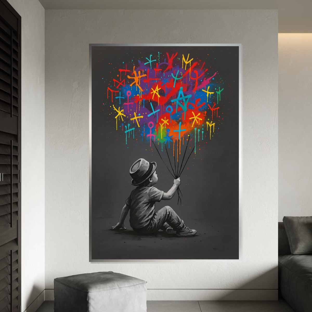 Youthful Imagination Canvas, Colorful Symbols Balloon Art, Street Art Canvas, Wall Art Design, Ready To Hang Decoration