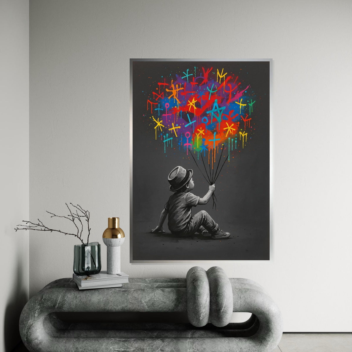 Youthful Imagination Canvas, Colorful Symbols Balloon Art, Street Art Canvas, Wall Art Design, Ready To Hang Decoration