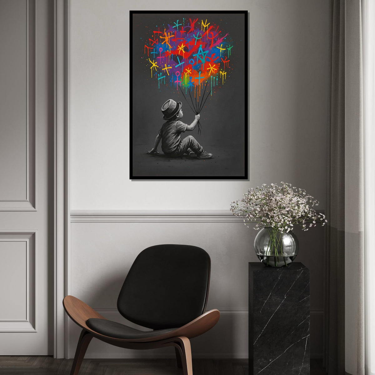 Youthful Imagination Canvas, Colorful Symbols Balloon Art, Street Art Canvas, Wall Art Design, Ready To Hang Decoration