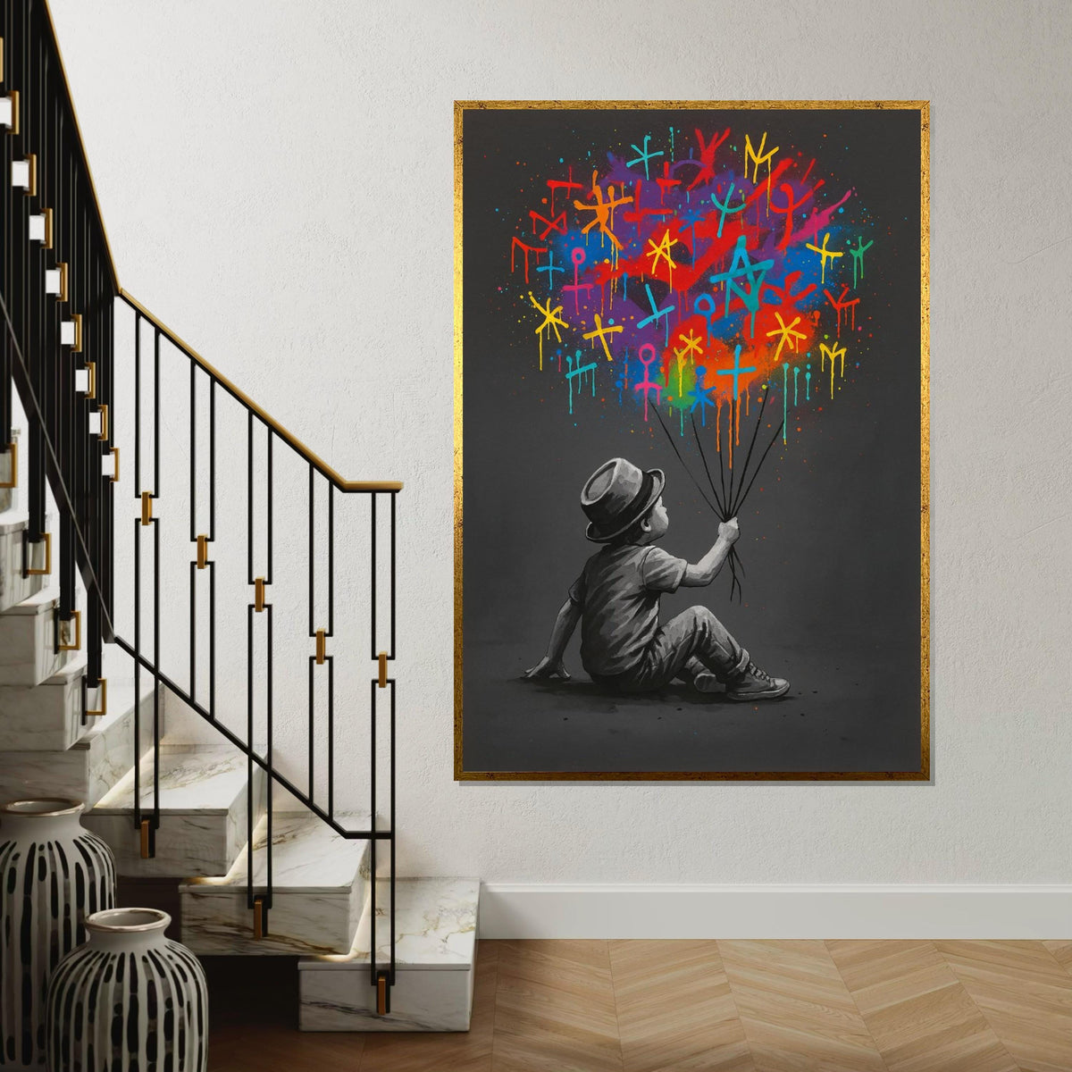 Youthful Imagination Canvas, Colorful Symbols Balloon Art, Street Art Canvas, Wall Art Design, Ready To Hang Decoration