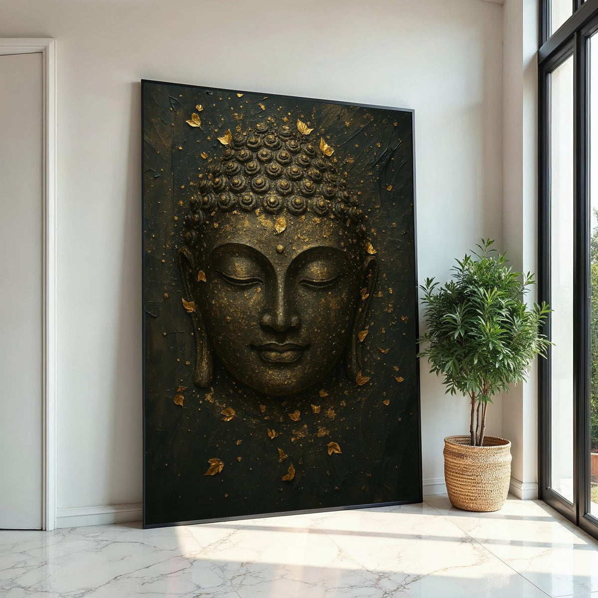 Golden Buddha Canvas, Zen Wall Art, Buddha Mindfulness Poster, Spiritual Canvas Design, Wall Decor, Ready to Hang Meditation Art