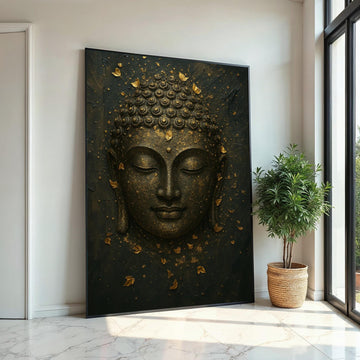 Golden Buddha Canvas, Zen Wall Art, Buddha Mindfulness Poster, Spiritual Canvas Design, Wall Decor, Ready to Hang Meditation Art