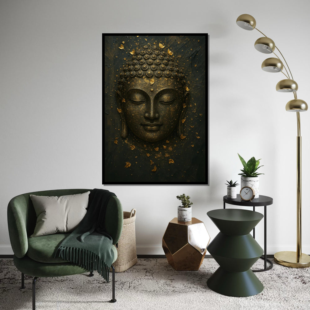 Golden Buddha Canvas, Zen Wall Art, Buddha Mindfulness Poster, Spiritual Canvas Design, Wall Decor, Ready to Hang Meditation Art