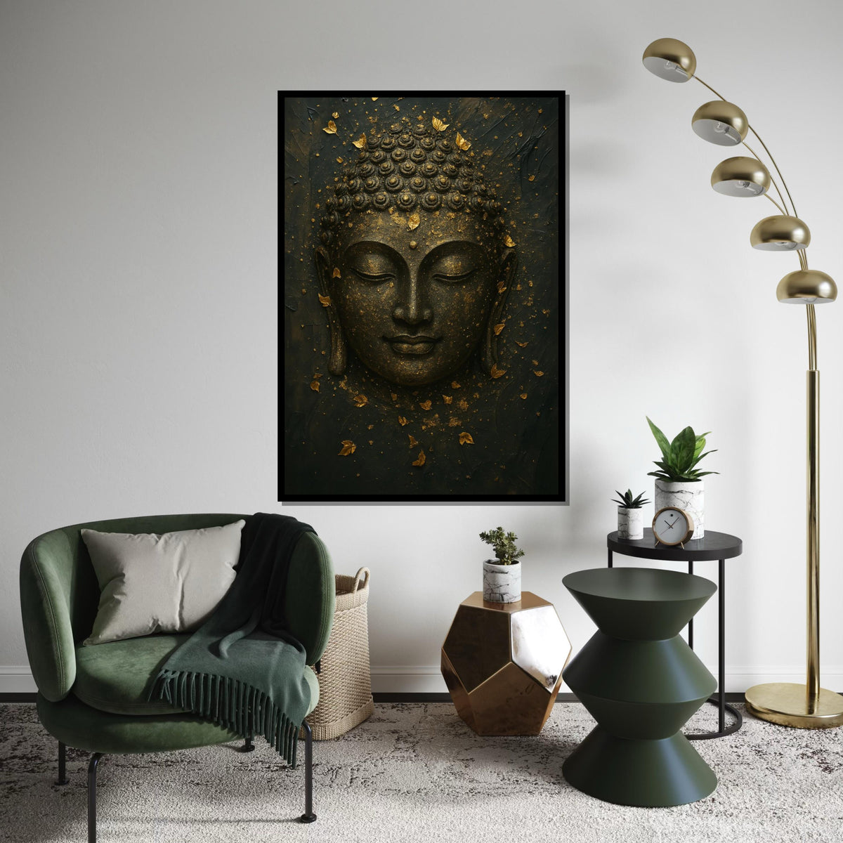 Golden Buddha Canvas, Zen Wall Art, Buddha Mindfulness Poster, Spiritual Canvas Design, Wall Decor, Ready to Hang Meditation Art