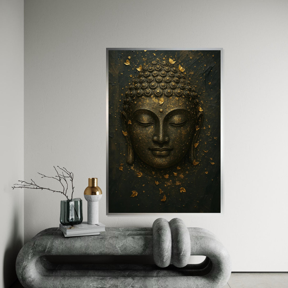 Golden Buddha Canvas, Zen Wall Art, Buddha Mindfulness Poster, Spiritual Canvas Design, Wall Decor, Ready to Hang Meditation Art