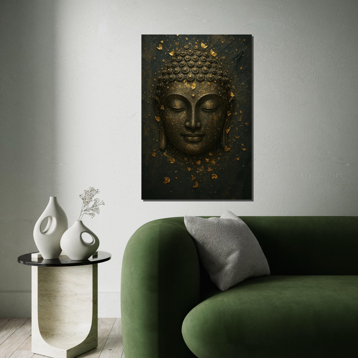 Golden Buddha Canvas, Zen Wall Art, Buddha Mindfulness Poster, Spiritual Canvas Design, Wall Decor, Ready to Hang Meditation Art