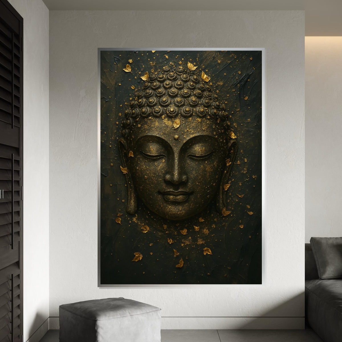 Golden Buddha Canvas, Zen Wall Art, Buddha Mindfulness Poster, Spiritual Canvas Design, Wall Decor, Ready to Hang Meditation Art