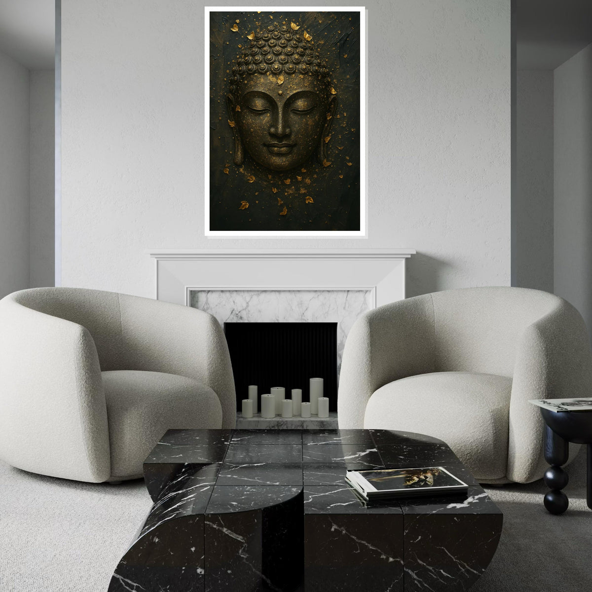 Golden Buddha Canvas, Zen Wall Art, Buddha Mindfulness Poster, Spiritual Canvas Design, Wall Decor, Ready to Hang Meditation Art
