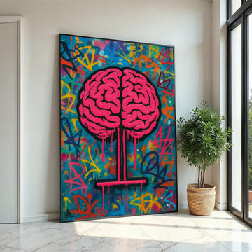 Pink Brain Tree Canvas, Graffiti Art, Urban Wall Decor, Brain Art Poster, Street Art Canvas Design, Ready To Hang Decoration