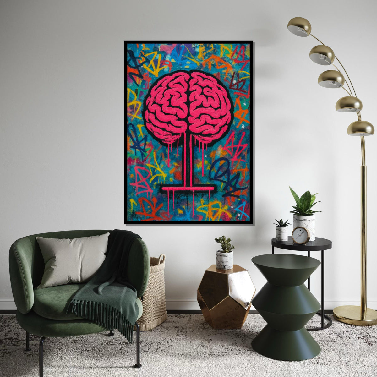Pink Brain Tree Canvas, Graffiti Art, Urban Wall Decor, Brain Art Poster, Street Art Canvas Design, Ready To Hang Decoration