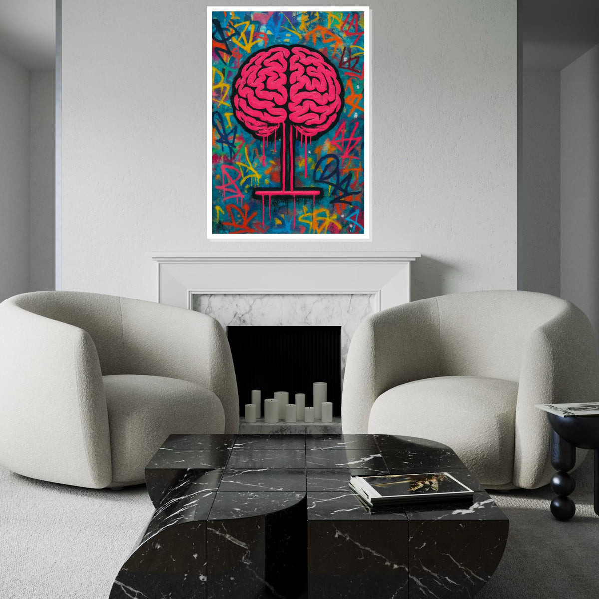Pink Brain Tree Canvas, Graffiti Art, Urban Wall Decor, Brain Art Poster, Street Art Canvas Design, Ready To Hang Decoration