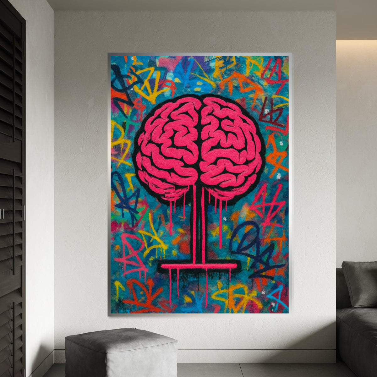 Pink Brain Tree Canvas, Graffiti Art, Urban Wall Decor, Brain Art Poster, Street Art Canvas Design, Ready To Hang Decoration
