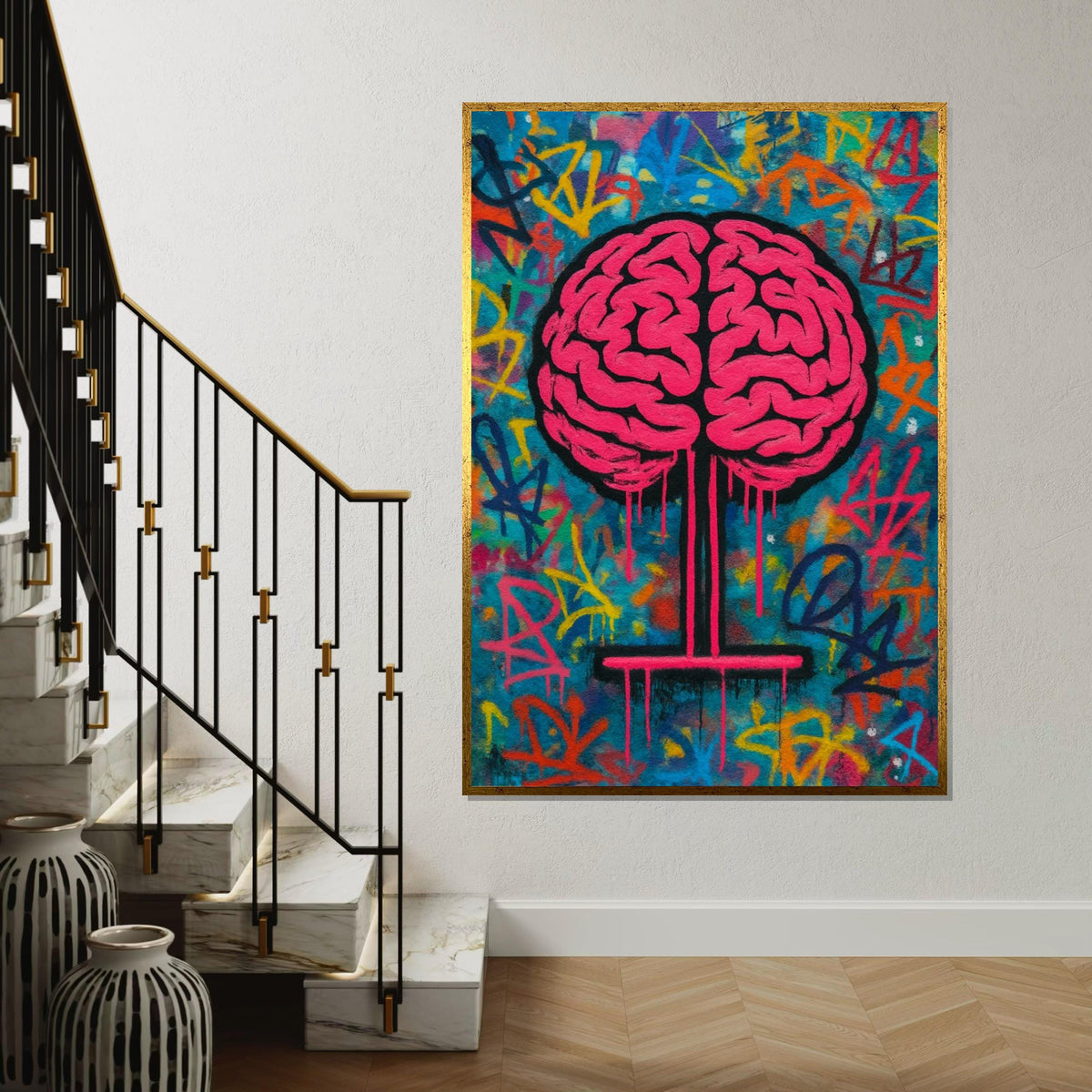 Pink Brain Tree Canvas, Graffiti Art, Urban Wall Decor, Brain Art Poster, Street Art Canvas Design, Ready To Hang Decoration