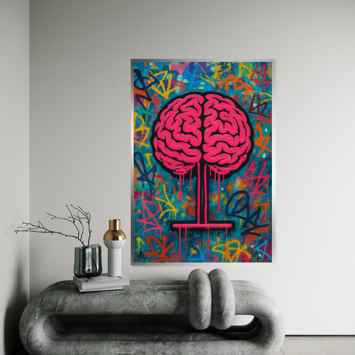 Pink Brain Tree Canvas, Graffiti Art, Urban Wall Decor, Brain Art Poster, Street Art Canvas Design, Ready To Hang Decoration