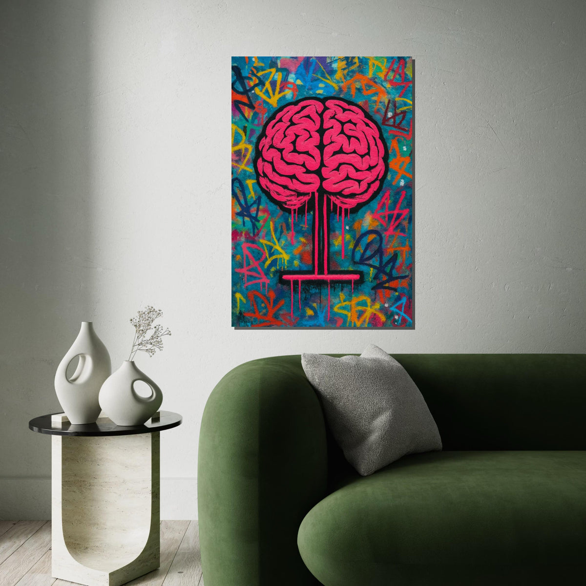 Pink Brain Tree Canvas, Graffiti Art, Urban Wall Decor, Brain Art Poster, Street Art Canvas Design, Ready To Hang Decoration