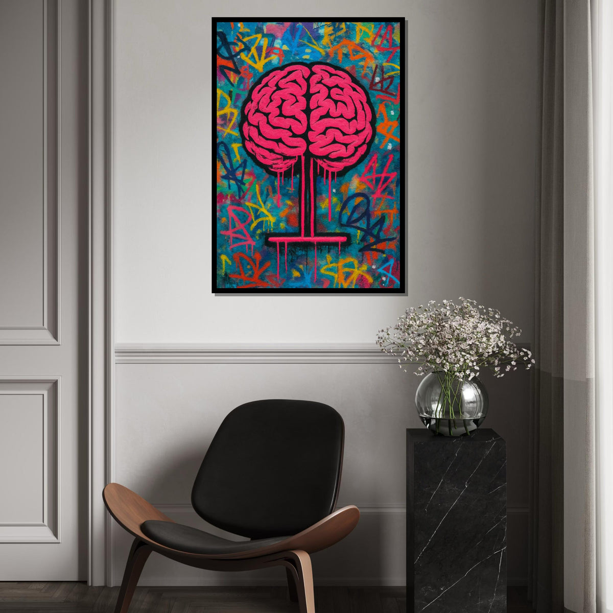 Pink Brain Tree Canvas, Graffiti Art, Urban Wall Decor, Brain Art Poster, Street Art Canvas Design, Ready To Hang Decoration