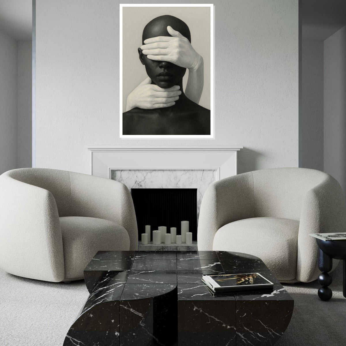 Abstract Hands Portrait Canvas, Monochrome Wall Art, Face and Hands Art Print, Modern Minimalist Canvas, Ready to Hang Decoration