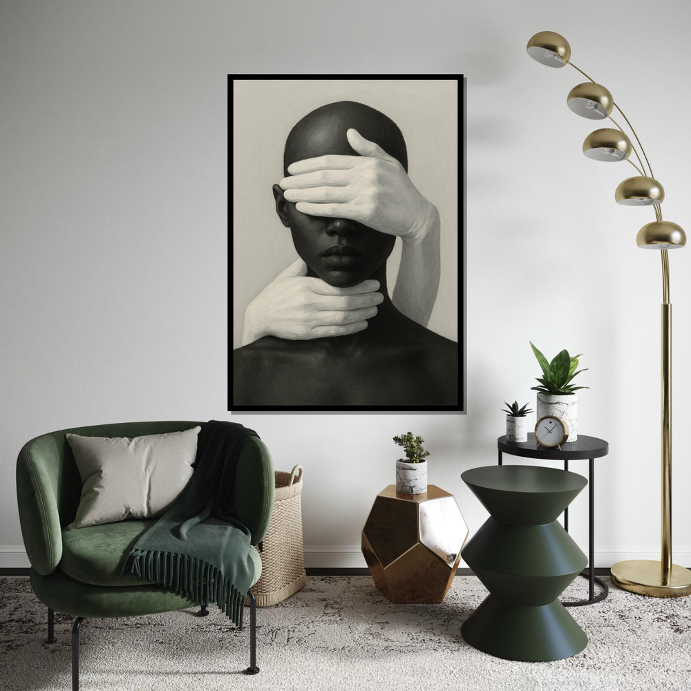 Abstract Hands Portrait Canvas,Monochrome Wall Art,Face and Hands Art Print,Modern Minimalist Canvas, Woman Poster, Ready to Hang Decoration