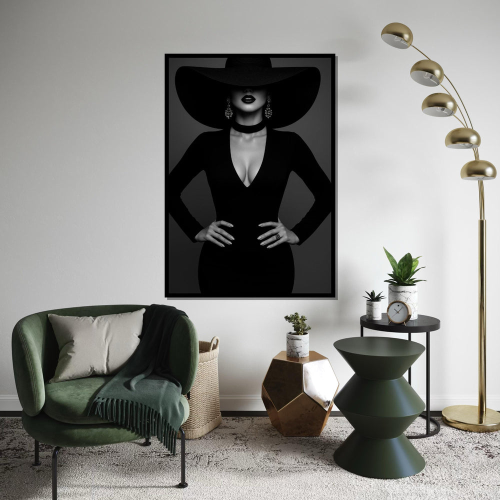 Elegant Lady in Black, Fashion Canvas Art, Woman Art,Black Hat Wall Art, Stylish Woman Print,Wall Art Canvas Design,Ready to Hang Decoration