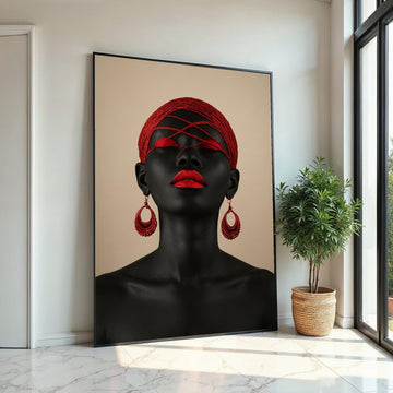 Afro Woman Art, Abstract Portrait Canvas, Modern Wall Art, Red and Black Decor, Striking Face Art, Wall Art Canvas Design, Ready to