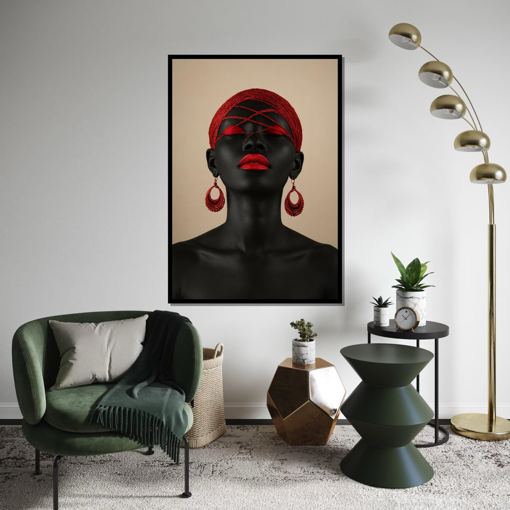 Afro Woman Art, Abstract Portrait Canvas, Modern Wall Art, Red and Black Decor, Striking Face Art, Wall Art Canvas Design, Ready to