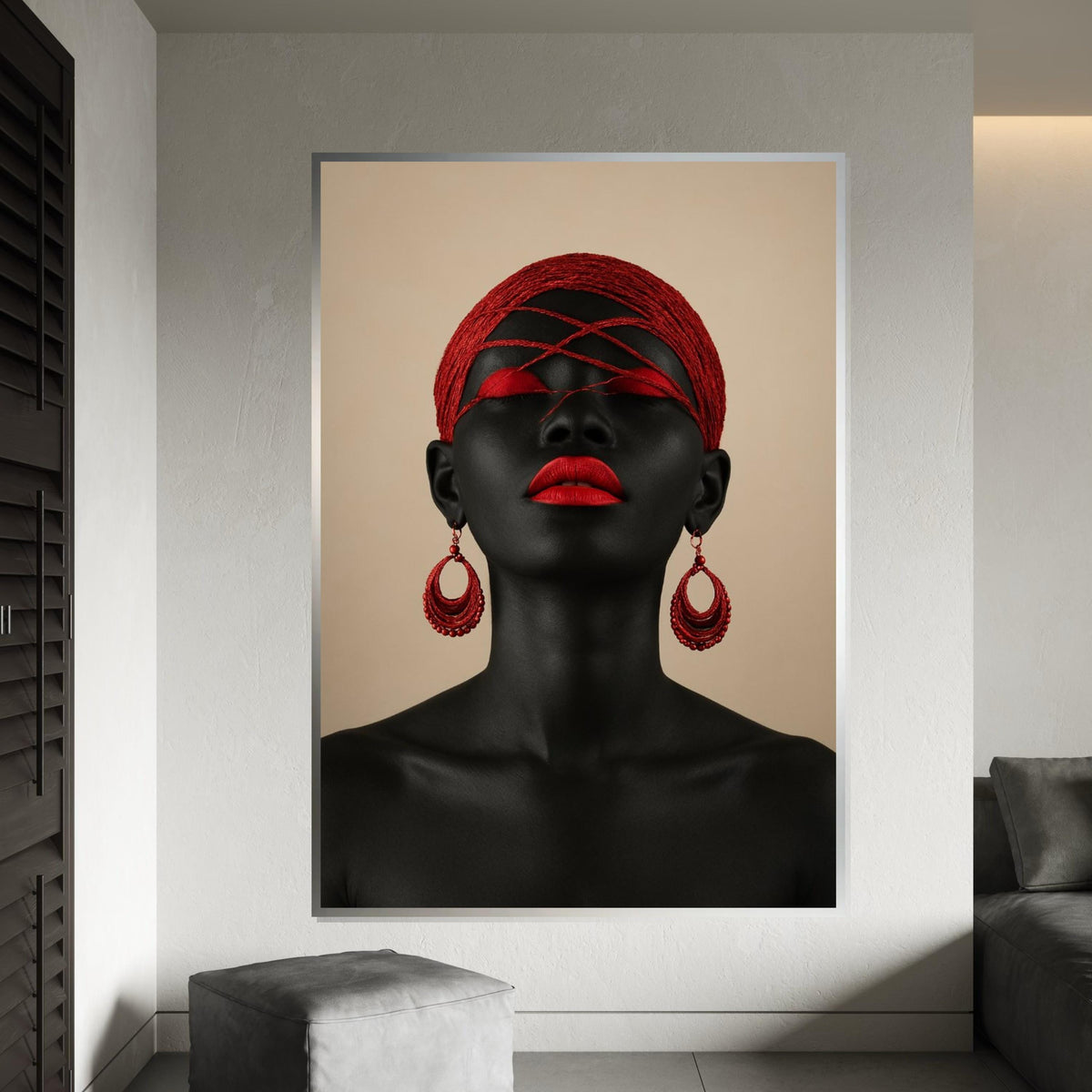 Afro Woman Art, Abstract Portrait Canvas, Modern Wall Art, Red and Black Decor, Striking Face Art, Wall Art Canvas Design, Ready to
