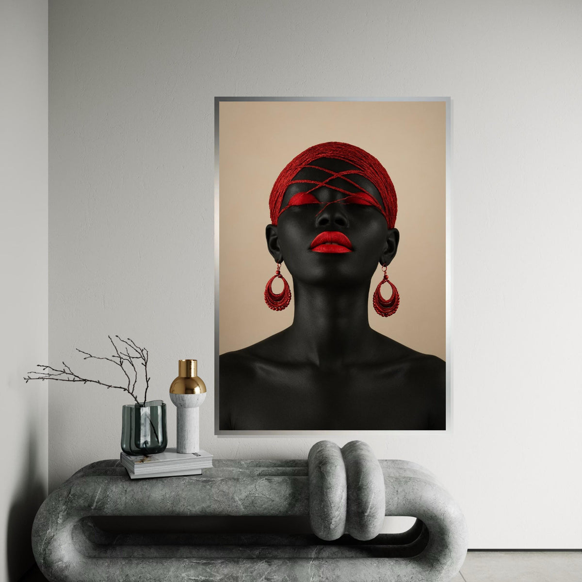 Afro Woman Art, Abstract Portrait Canvas, Modern Wall Art, Red and Black Decor, Striking Face Art, Wall Art Canvas Design, Ready to