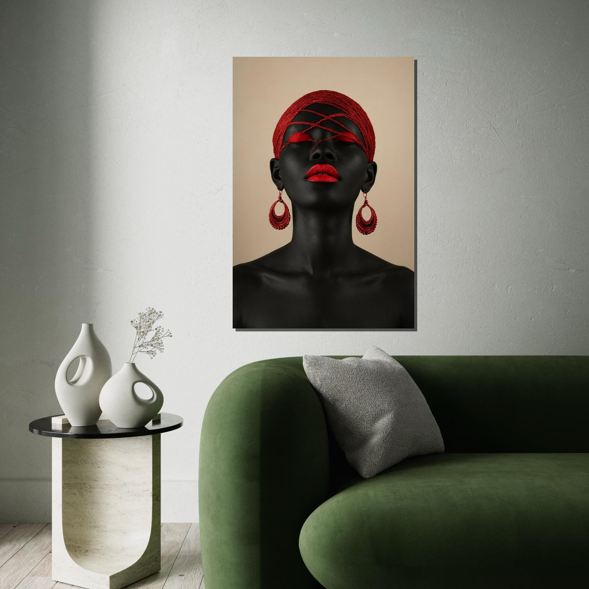 Afro Woman Art, Abstract Portrait Canvas, Modern Wall Art, Red and Black Decor, Striking Face Art, Wall Art Canvas Design, Ready to