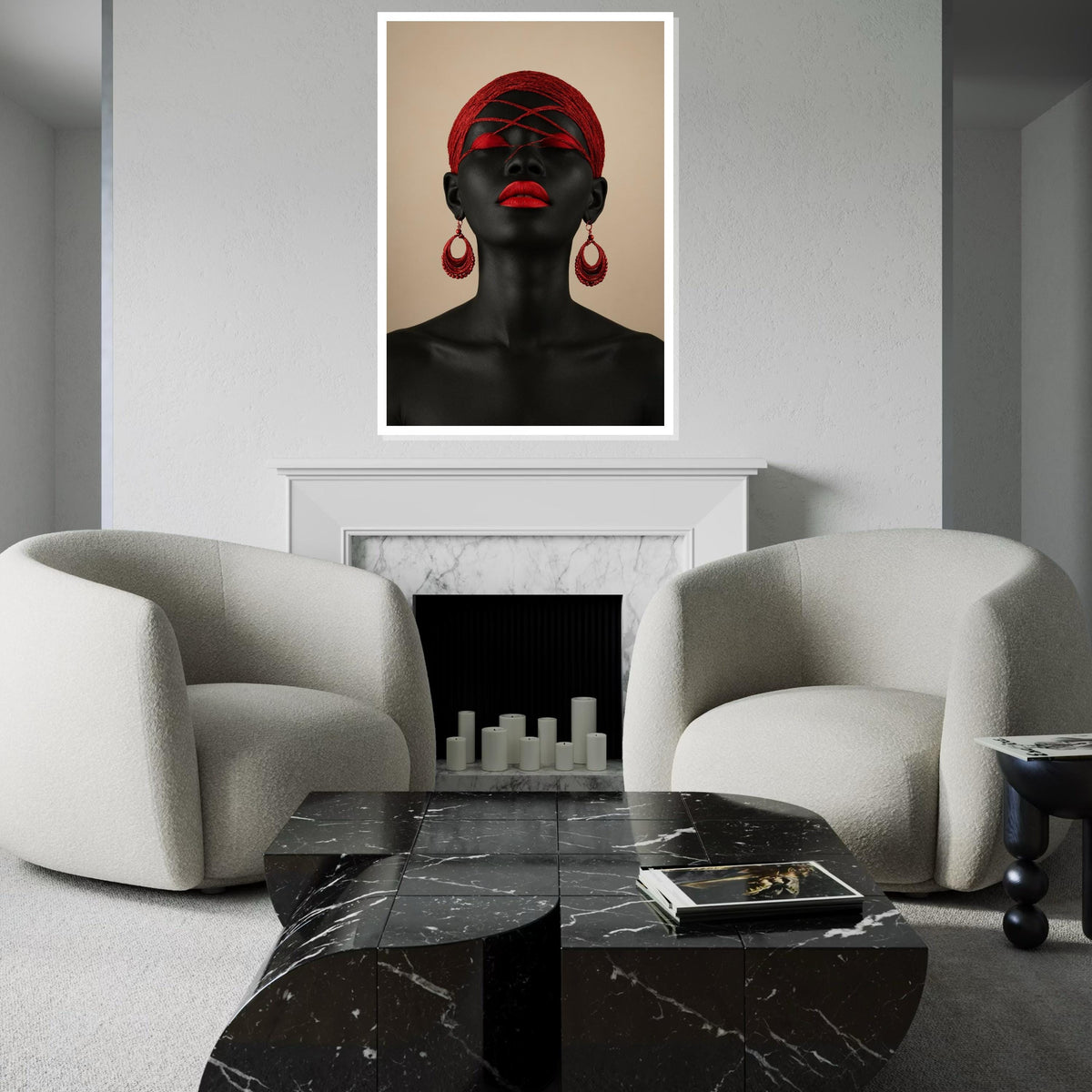 Afro Woman Art, Abstract Portrait Canvas, Modern Wall Art, Red and Black Decor, Striking Face Art, Wall Art Canvas Design, Ready to