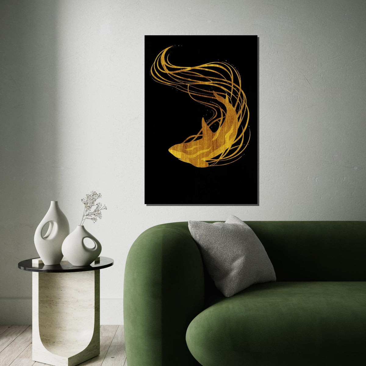 Golden Shark Canvas Art, Abstract Ocean Wall Print, Gold Shark Silhouette, Modern Wall Art Canvas Design, Ready To Hang Decoration